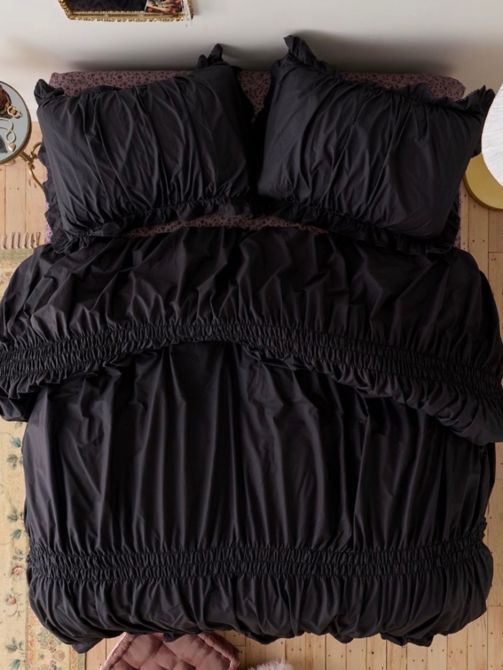Urban Outfitters Prairie Ruched Cotton Percale Duvet Cover in charcoal